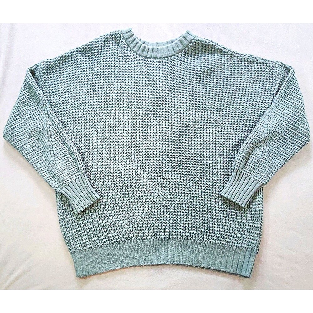 American Eagle Outfitters Men's Waffle-Knit Crewneck Pullover Sweater Green M